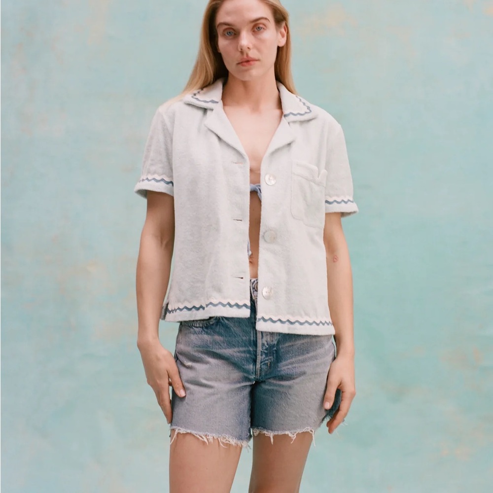 NWT Tombolo Rick Rack Cabana top Crop Cut Sky Blue M